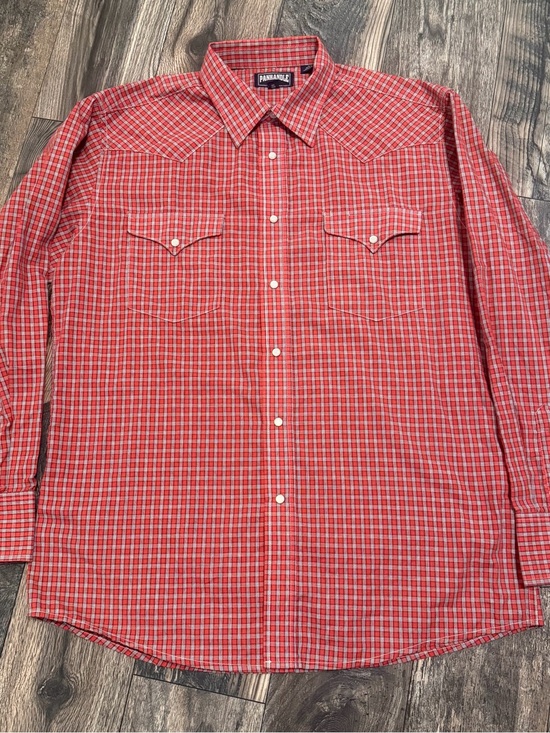Panhandle Other - Panhandle Pearl Snap Red Plaid Western Button-Up Shirt Long Sleeve Cotton Men L